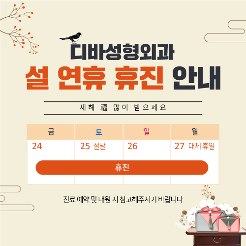 공지) 디바성형외과 2020년 설 연휴 휴진 안내 이미지