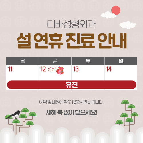 공지) 디바성형외과 2021년 설 연휴 진료일정 안내 이미지